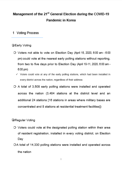 Korean experience: «Management of the 21st General Election during the COVID-19 Pandemic in Korea»